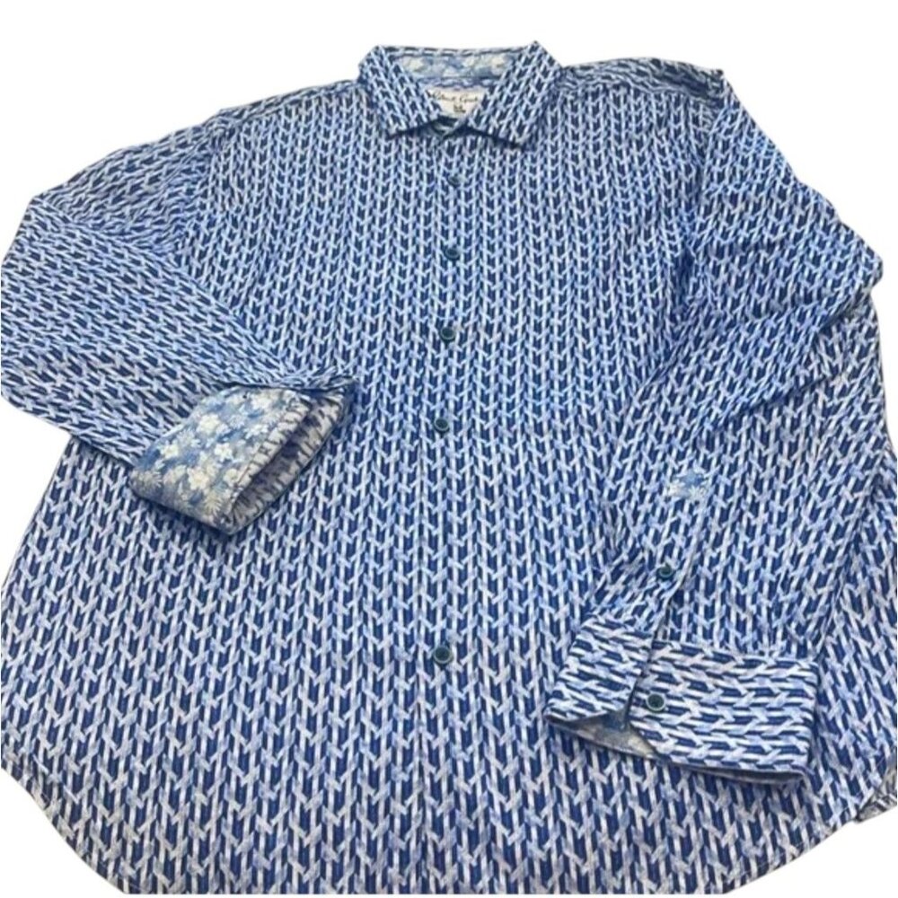 Robert Graham Tulsa Geo Blue‎ White Long Sleeve Button Down Shirt Men's S NEW - Picture 12 of 14